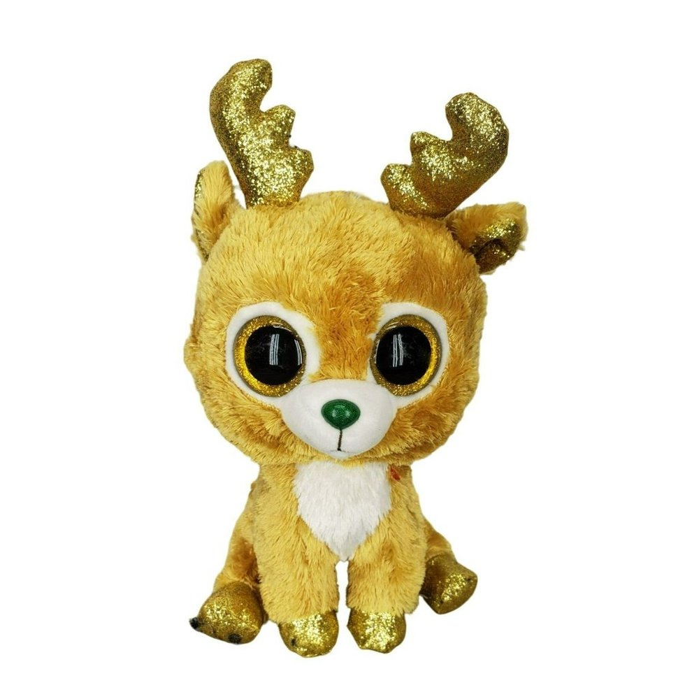 Ty TySilk Glitzy Reindeer Plush Stuffed Animal 6‎ inch Brown Gold Glitter